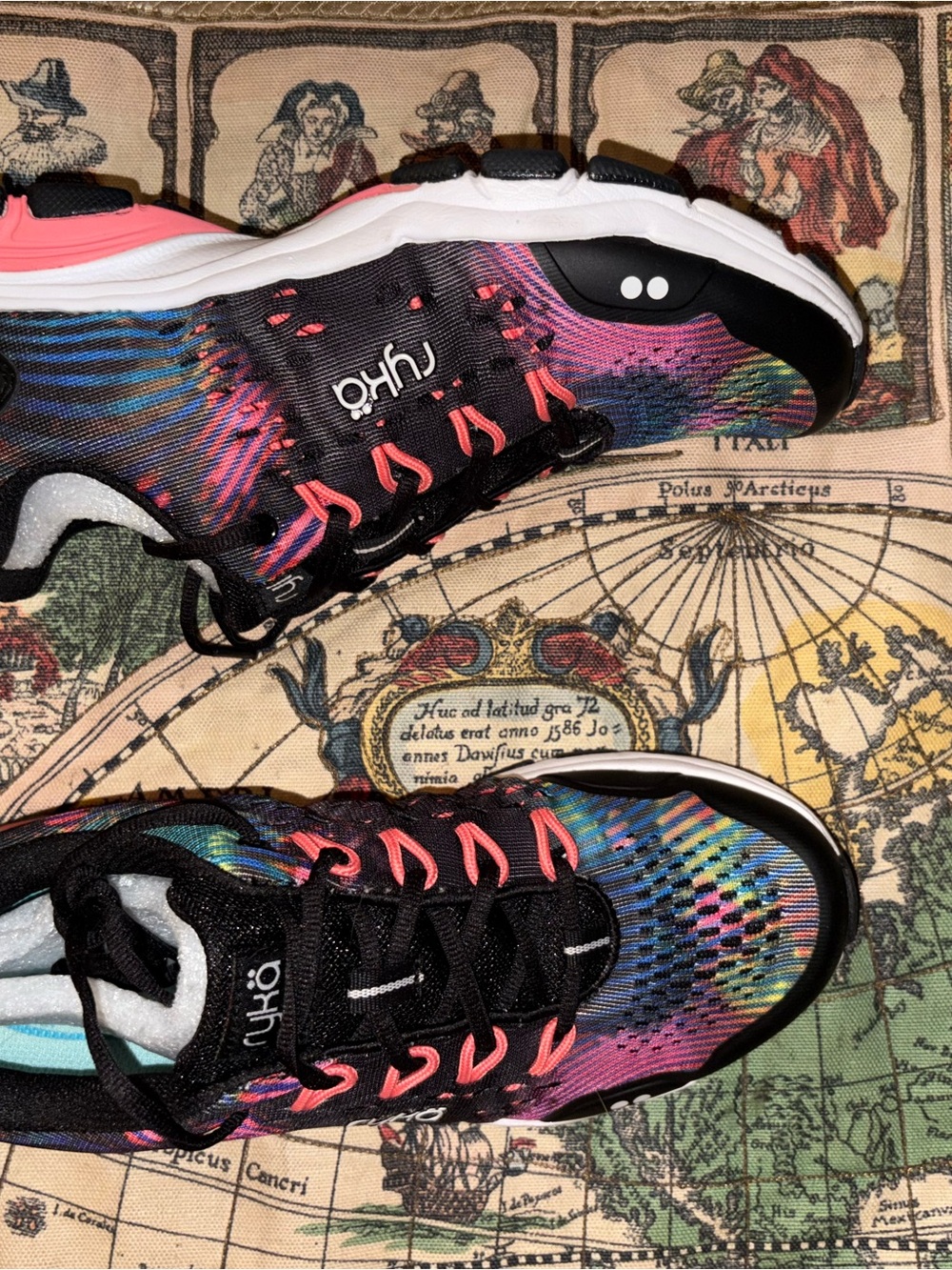 Ryka Women's Black Multicolor Knit Sneakers with Pink Accents